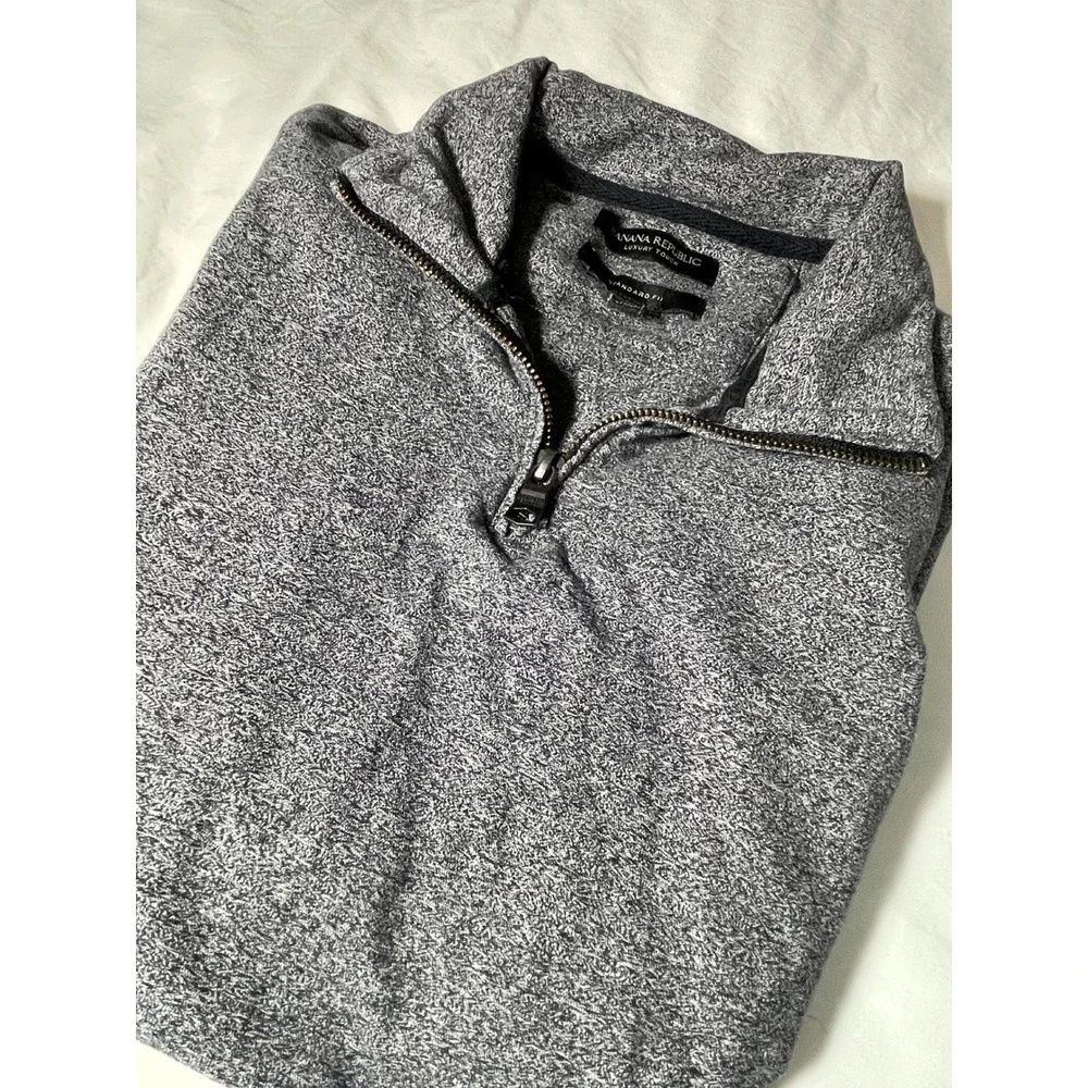 Banana Republic Luxury Touch Mens Small Grey Quarter Zip Cotton Pullover Sweater